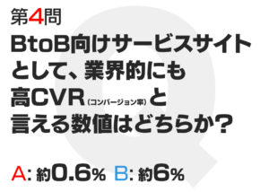 BtoB向けサービスサイトとして、業界的にも高CVR（コンバージョン率）と 言える数値はどちらか？ A:約0.6% B:約6%