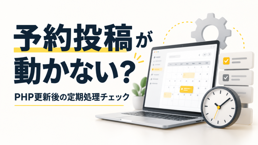 カレンダー付きパソコンと時計・タスクカードを描いた定期処理確認のイラスト